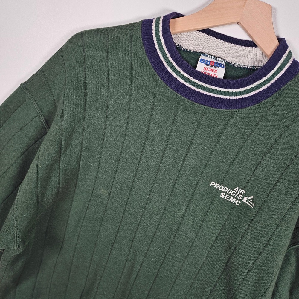 Vintage Jerzees Super Sweats Sweatshirt Men Large Green Ribbed Air Products SEMC